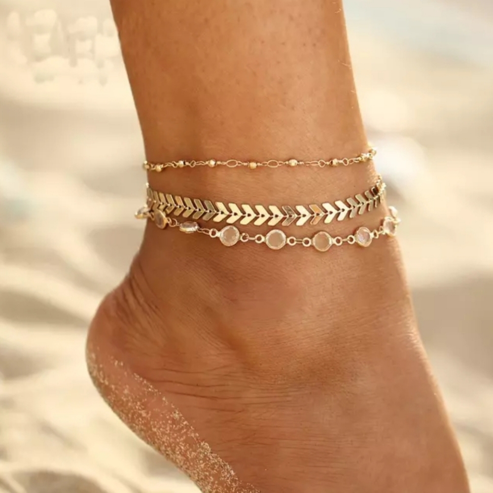 Gold and Crystal Anklet 3 pc. Set - Picture 5 of 5
